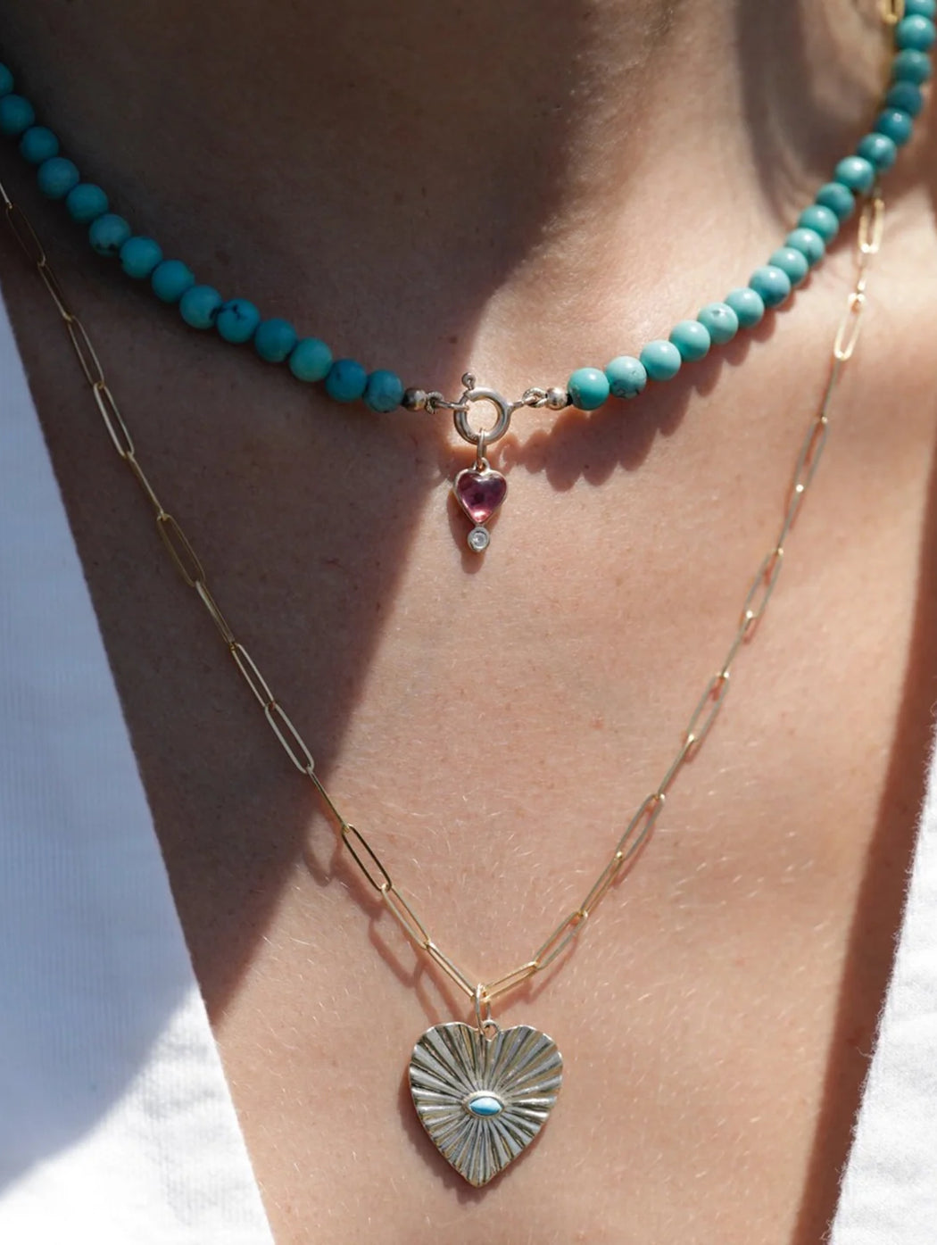 Large Turquoise Sunbeam Heart Charm