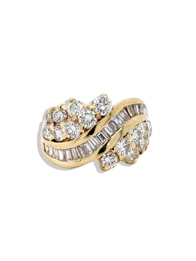Vintage 2.6ct Baguette & Round Diamond Yellow Gold Ring