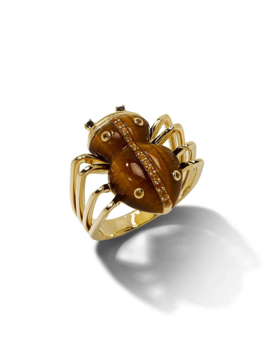 Citrine, Black Diamond, & Tiger's Eye Spider Yellow Gold Ring
