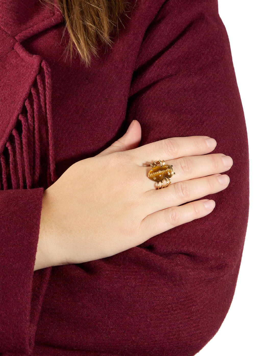 Citrine, Black Diamond, & Tiger's Eye Spider Yellow Gold Ring
