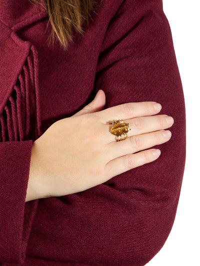 Citrine, Black Diamond, & Tiger's Eye Spider Yellow Gold Ring