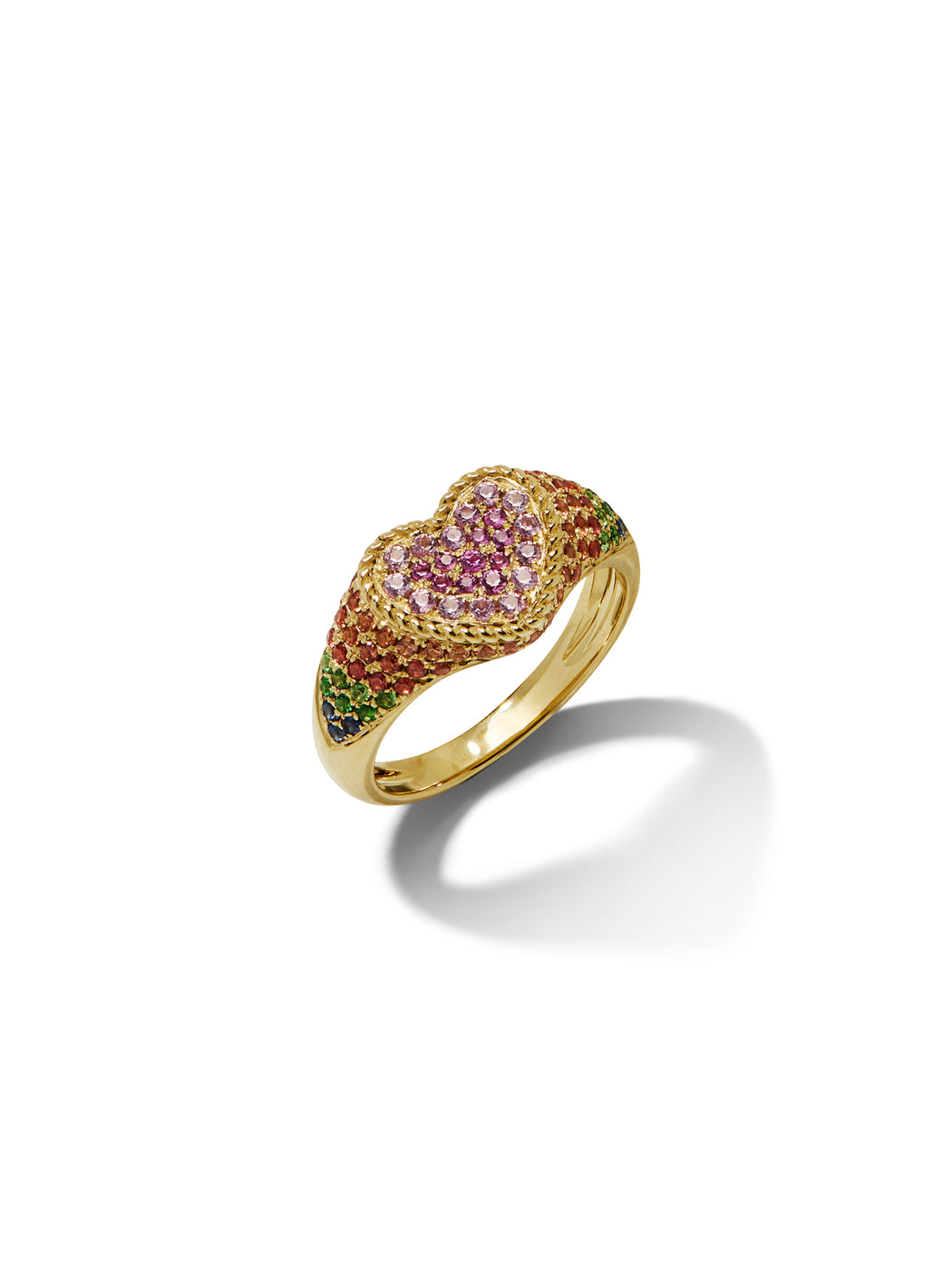 Rainbow Baby Heart Cheveliere Yellow Gold Signet Ring