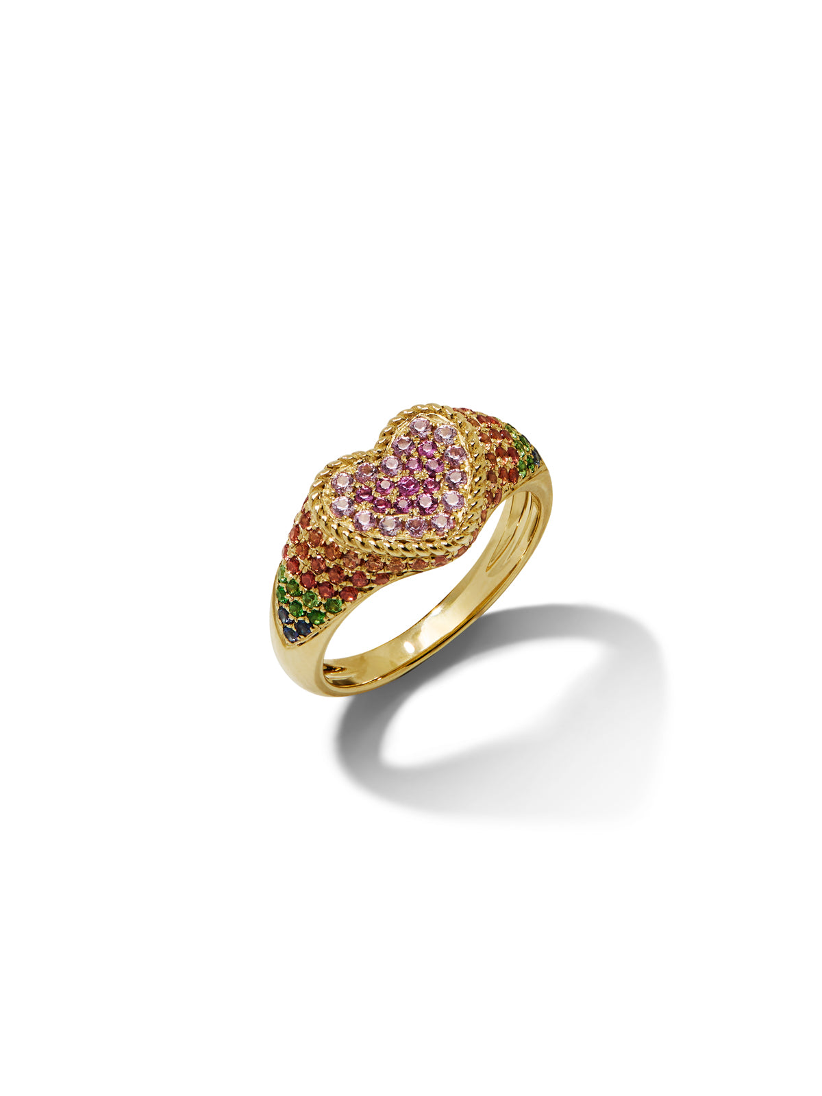 Rainbow Baby Heart Cheveliere Yellow Gold Signet Ring