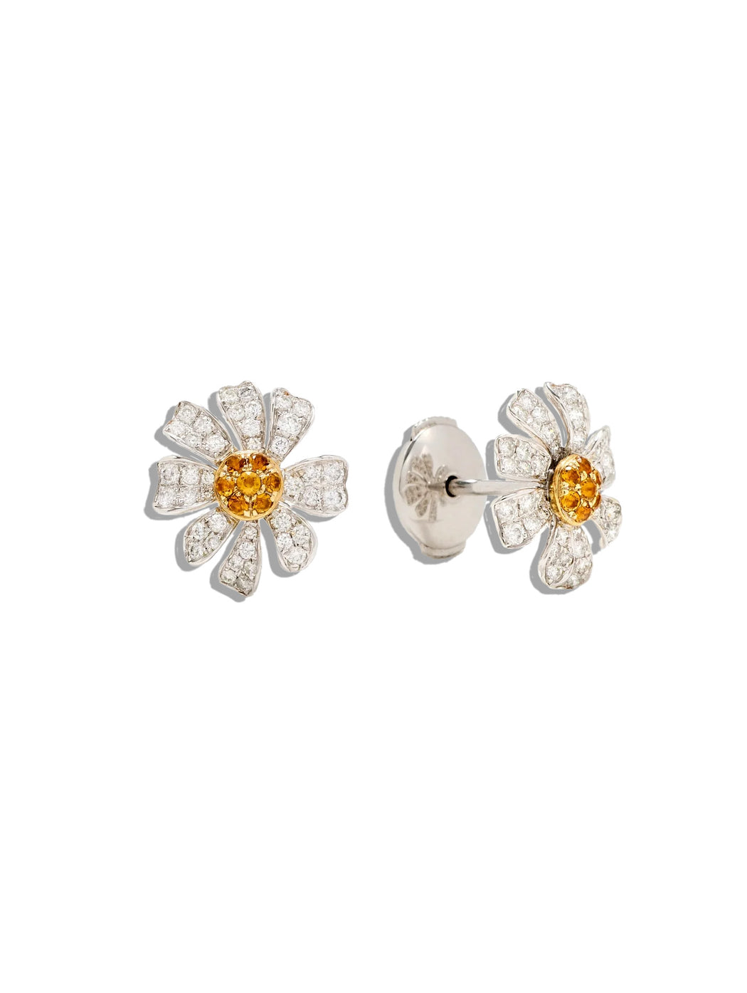 Diamond and Citrine Daisy White Gold Earrings