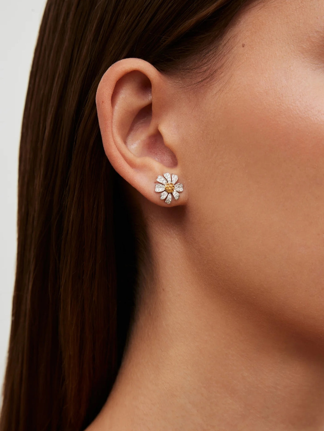 Diamond and Citrine Daisy White Gold Earrings