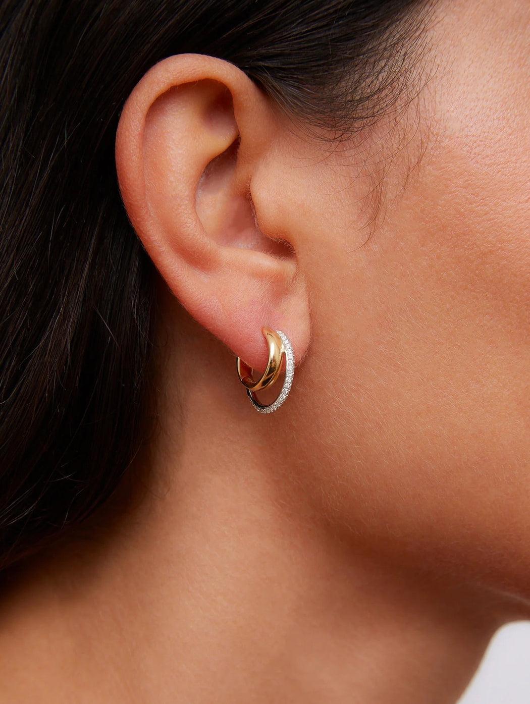 Diamond Mixed Gold Double Tier Hoops