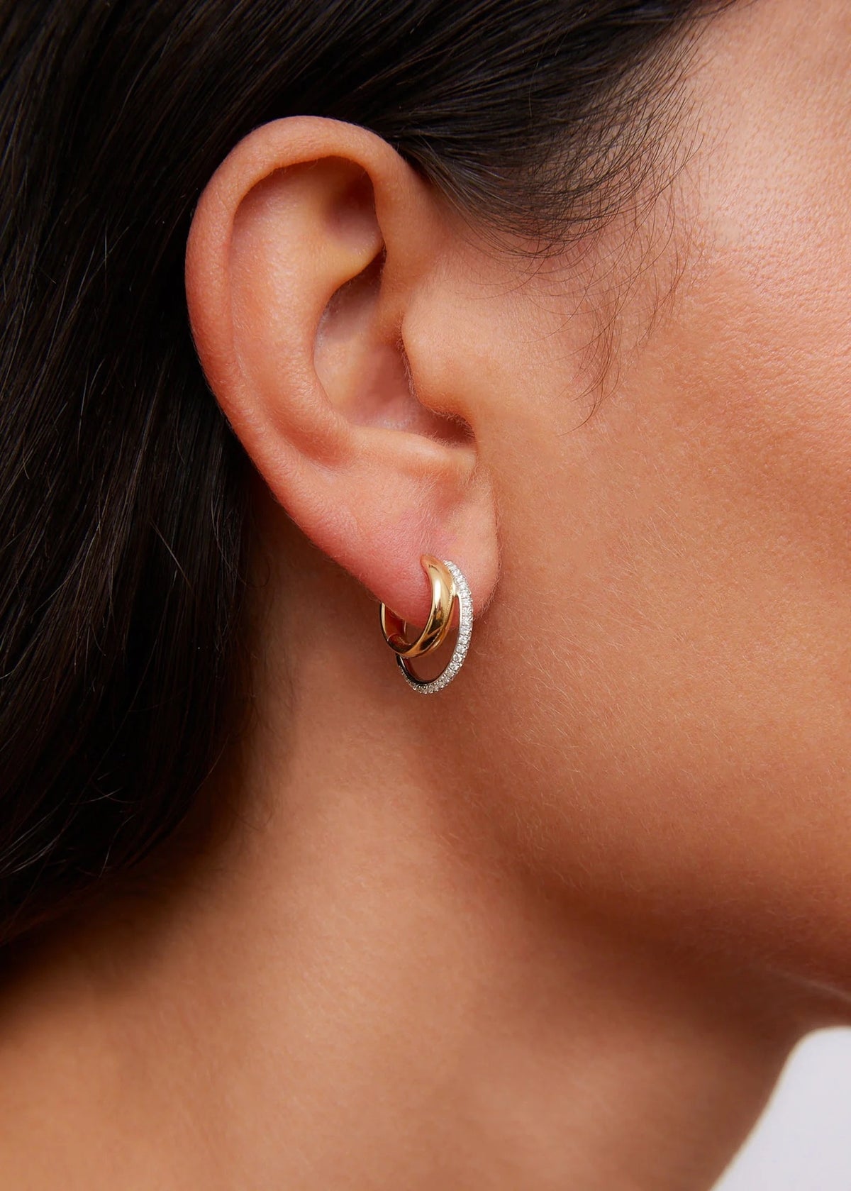 Diamond Mixed Gold Double Tier Hoops