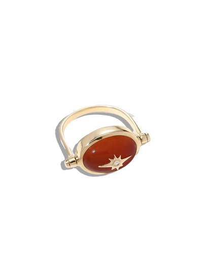 Carnelian Spinning Star Yellow Gold Ring