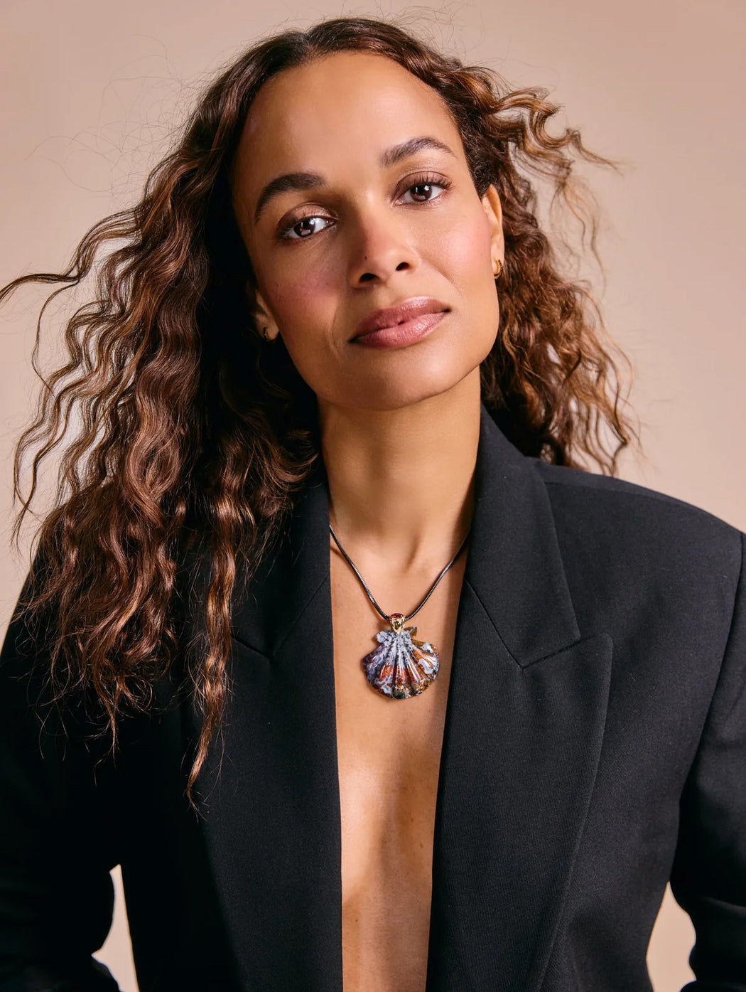 Extra Large Agate & Tourmaline Scallop Shell Charm