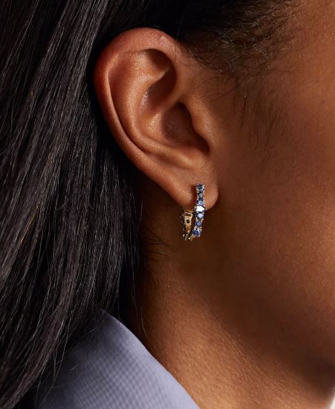 Blue Sapphire Rivulet Yellow Gold Oval Hoops