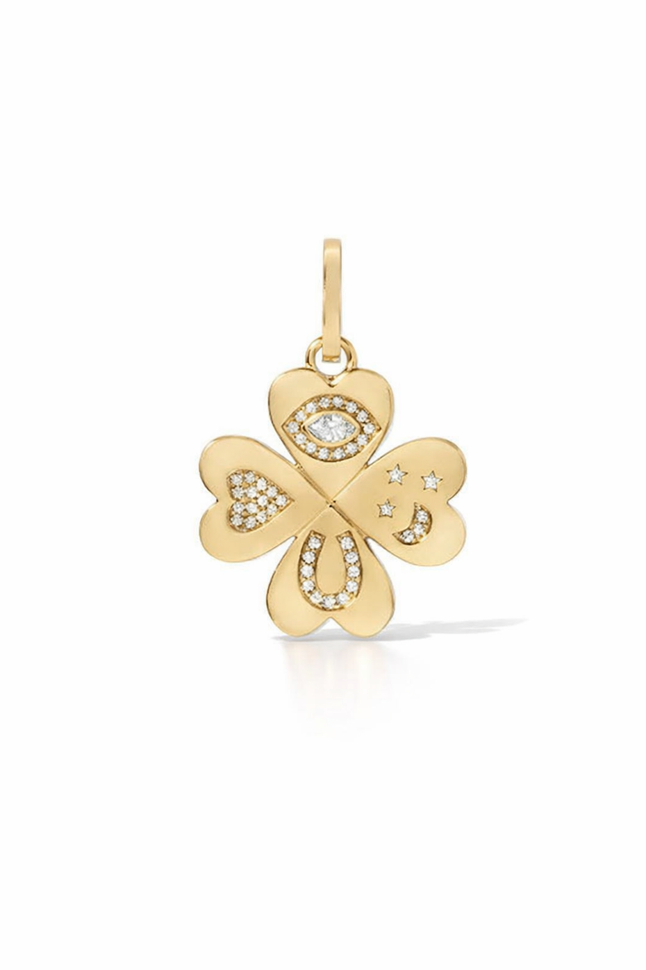 Good Luck Diamond Clover Hinged Yellow Gold Charm