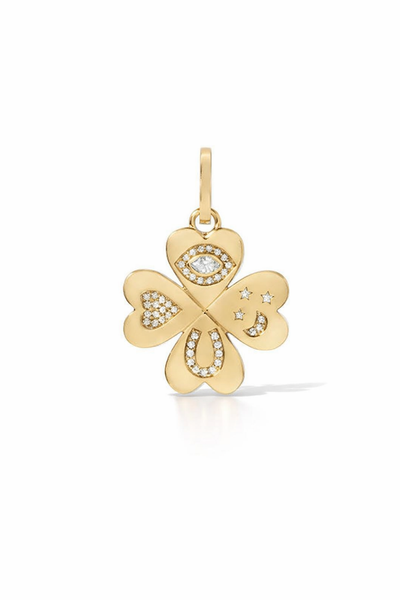 Good Luck Diamond Clover Hinged Yellow Gold Charm
