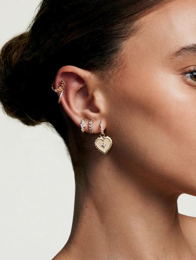 Diamond Cocktail Yellow Gold Huggie Hoop Earrings