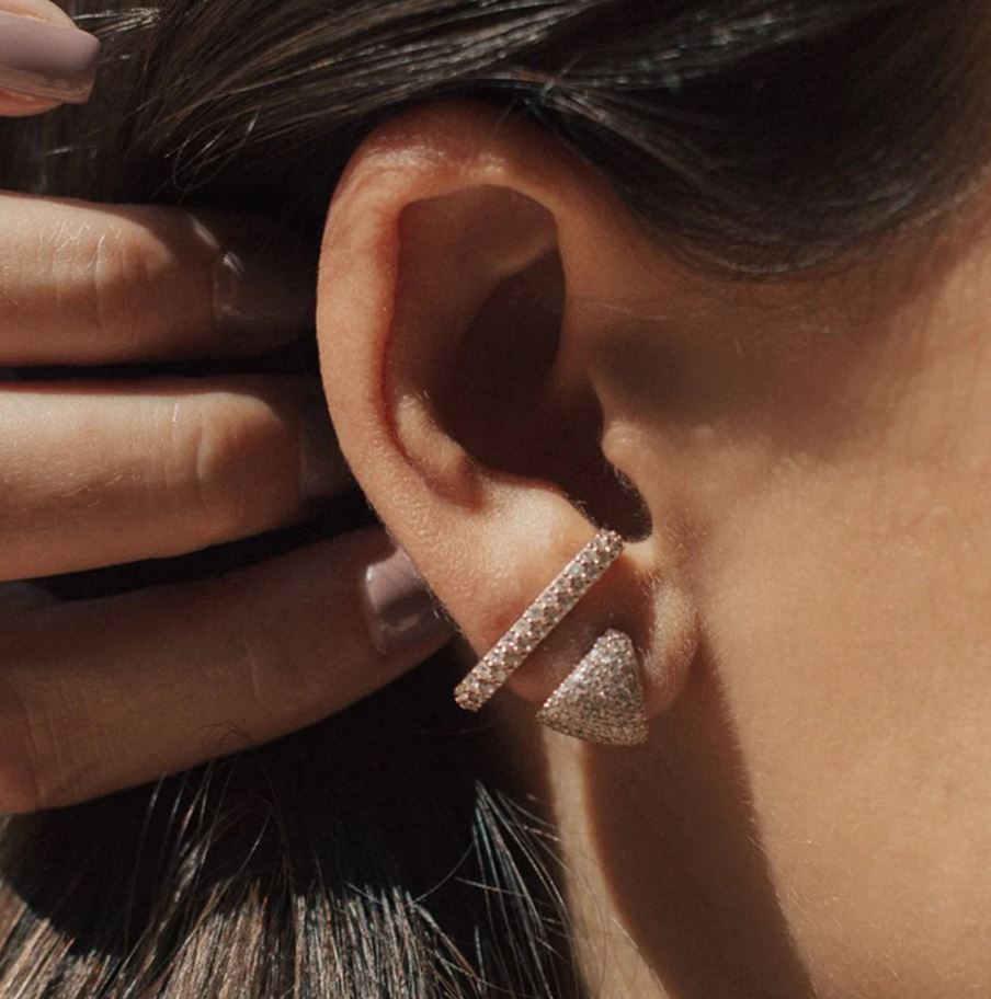 Diamond Ear Cup Yellow Gold Earrings