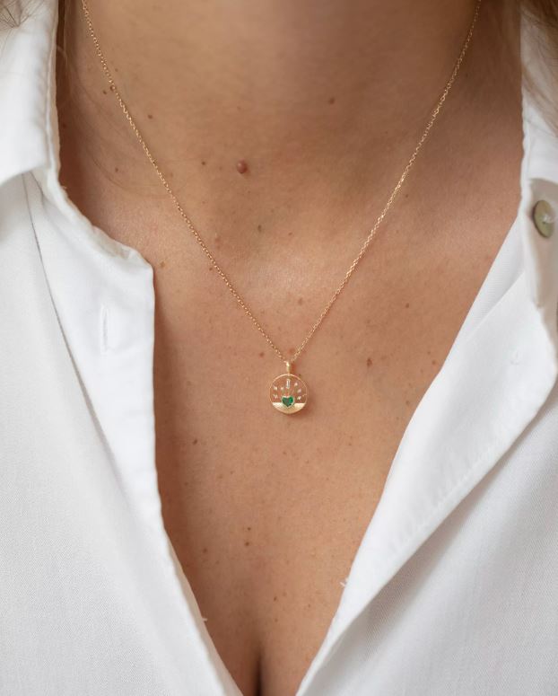 Emerald Heart & Diamond Yellow Gold Necklace