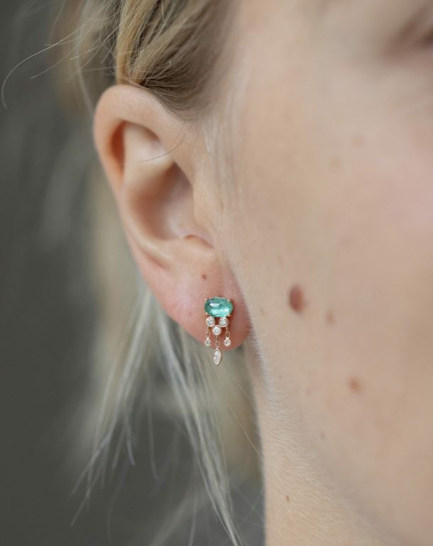 Emerald and Diamond Jellyfish Yellow Gold Earrings