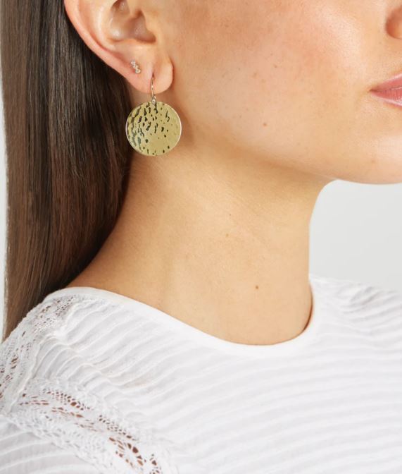 Small Hammered Disc Yellow Gold Earrings