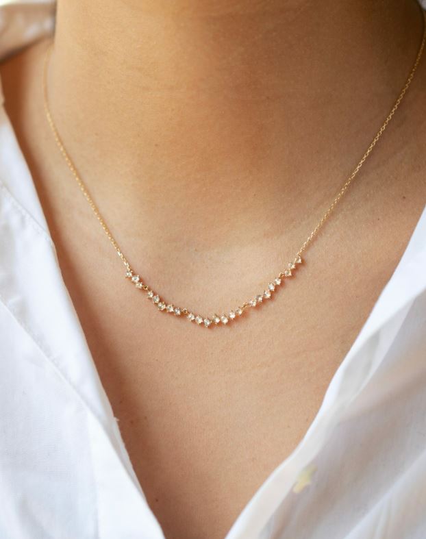 Long Twisted Rose Cut Diamond Yellow Gold Necklace