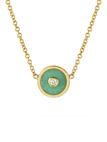 Mini Chrysoprase and Diamond Compass Yellow Gold Necklace