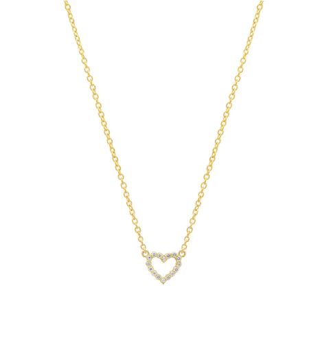 Small Diamond Open Heart Yellow Gold Necklace