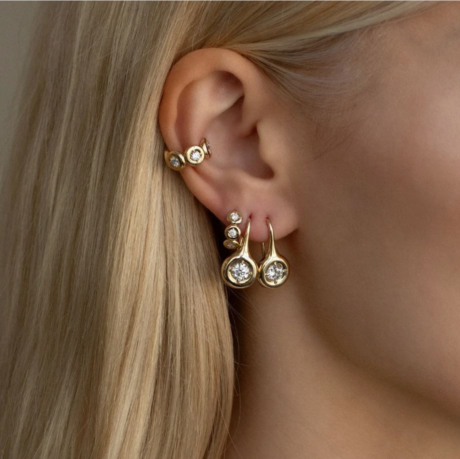 Diamond Orb Drop Yellow Gold Earrings