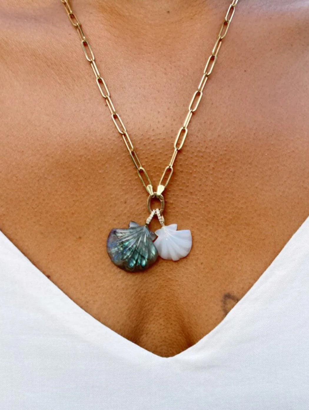 White Onyx Scallop Shell Charm