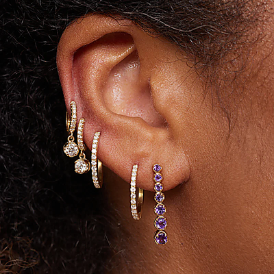 Graduated Amethyst Yellow Gold Tennis Stud Earrings