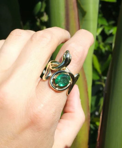 Emerald Snake Yellow Gold Ring