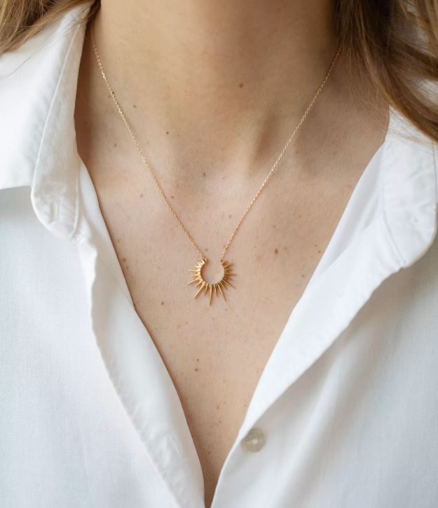 Small Sun Yellow Gold Necklace