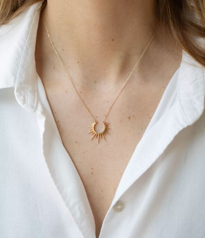 Small Sun Yellow Gold Necklace