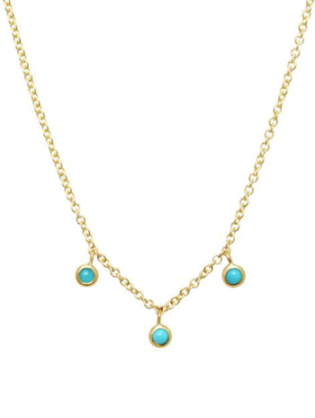 Mini Bezel Turquoise Trio Dangle Yellow Gold Necklace
