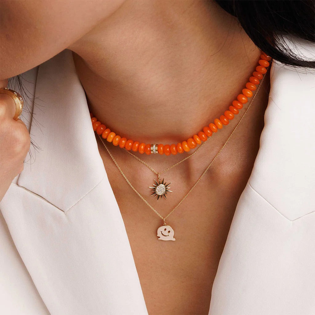 Diamond Rondelle Fire Opal Beaded Necklace