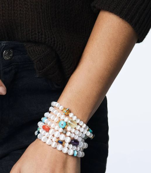 Striped White Agate & Multi-Gemstone Beaded Bracelet