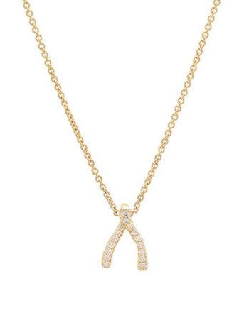 Mini Diamond Wishbone Yellow Gold Necklace