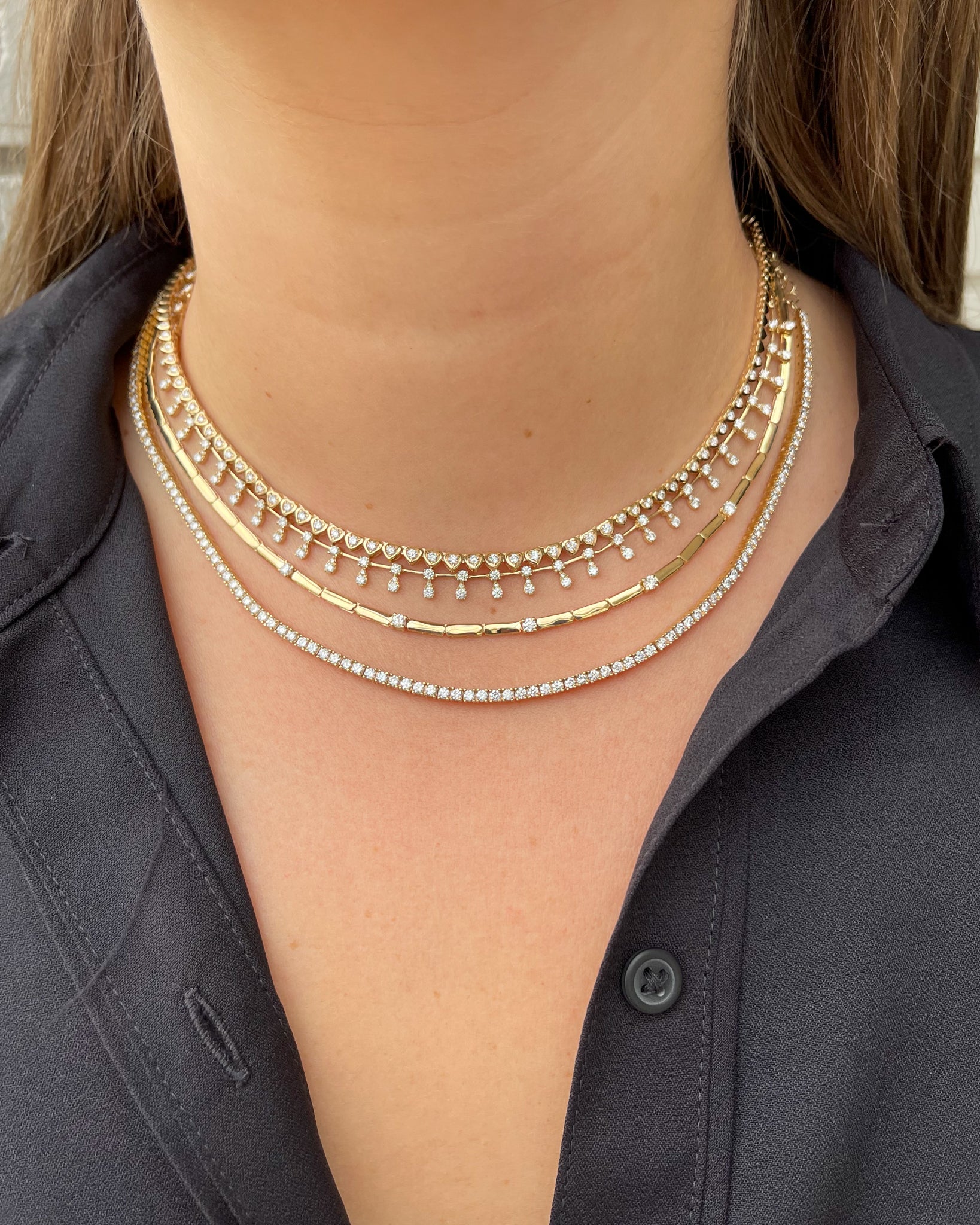 Diamond Heart Yellow Gold Tennis Necklace