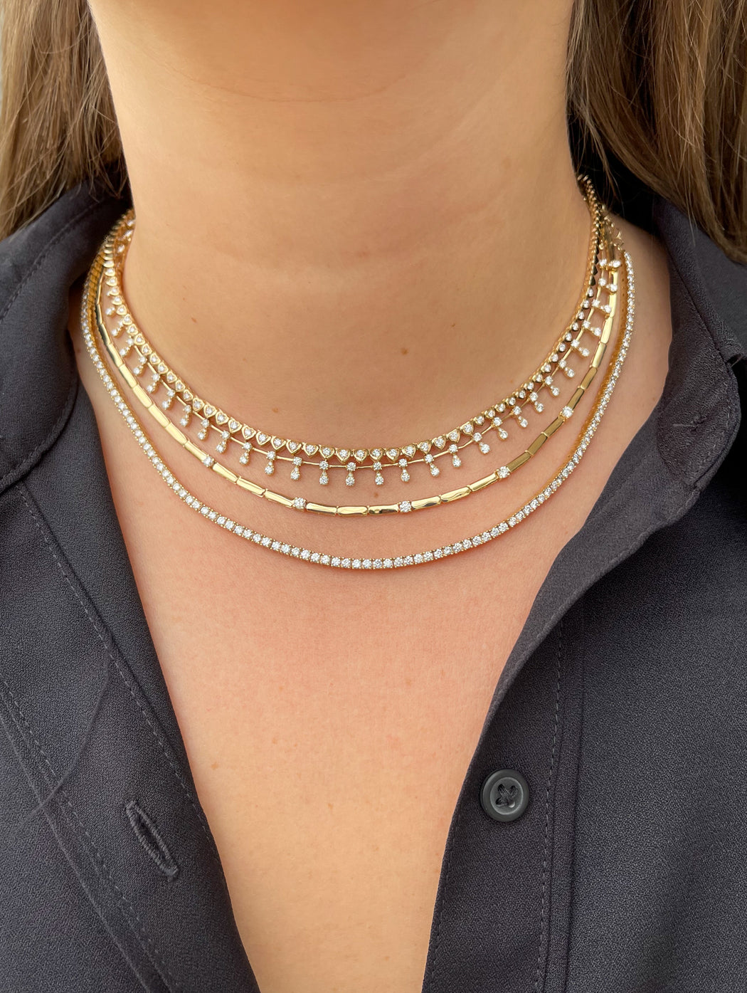 Baby Yellow Gold Bar + 5 Diamond Necklace