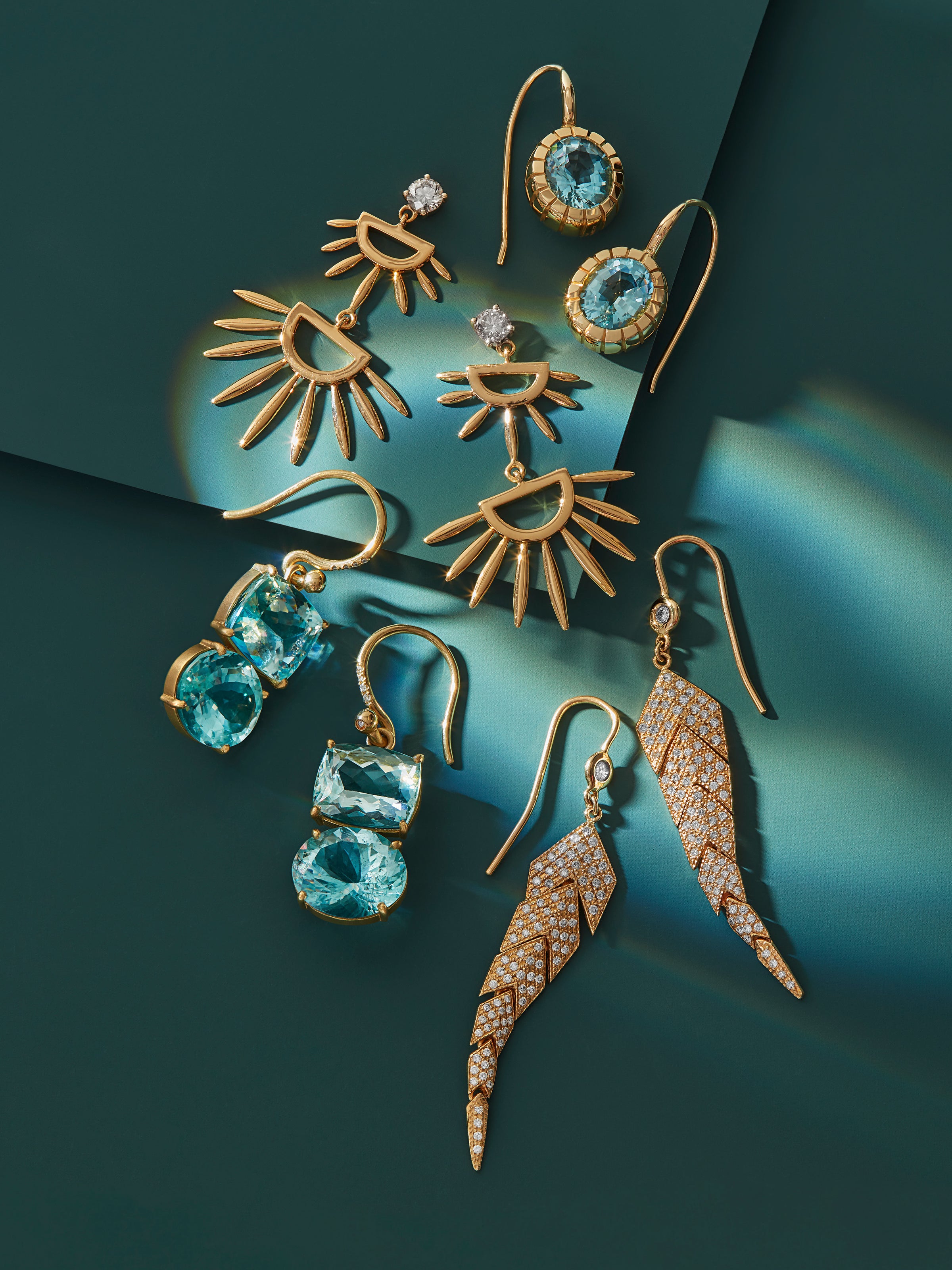 Champagne Diamond Grass Palm Yellow Gold Earrings