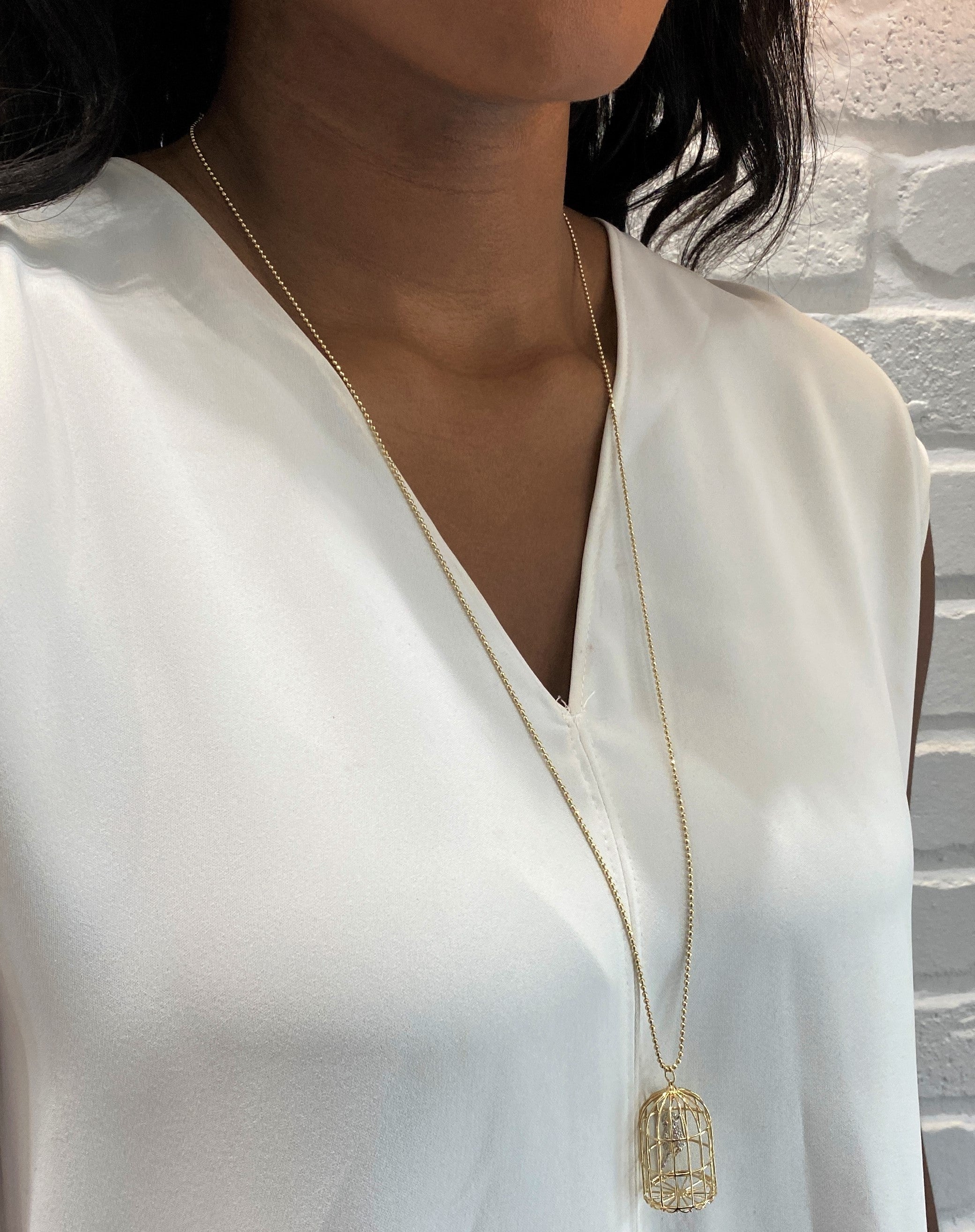 Diamond Caged Albert Yellow Gold Necklace