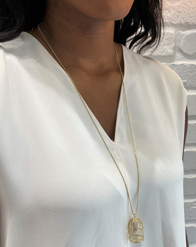 Diamond Caged Albert Yellow Gold Necklace
