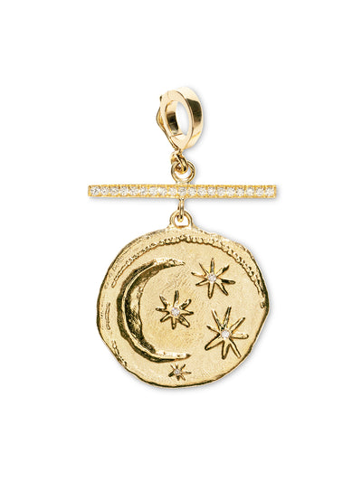 Pavé Diamond Bar Small Cosmic Coin Yellow Gold Charm