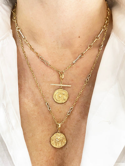 Pavé Diamond Bar Small Cosmic Coin Yellow Gold Charm