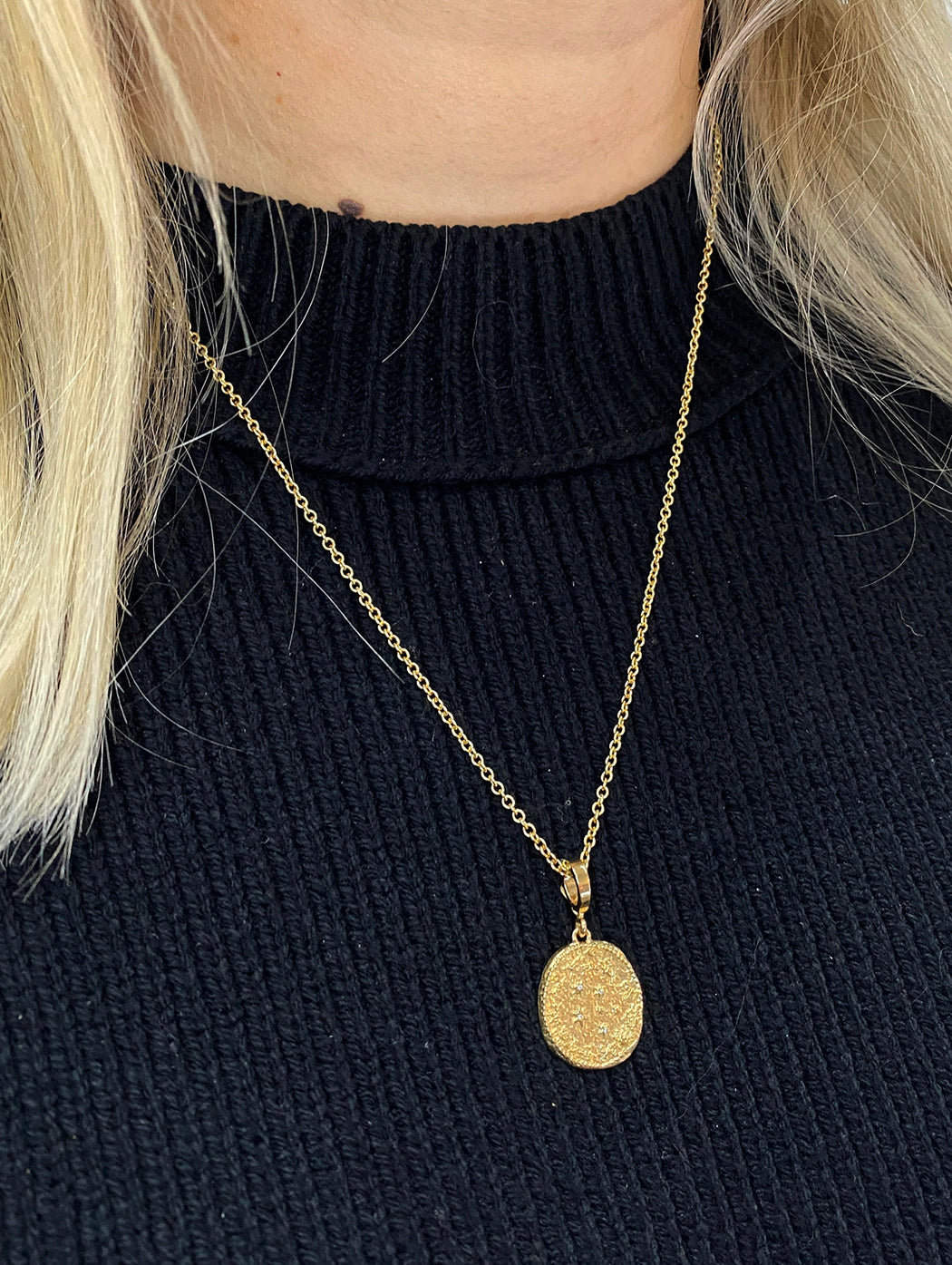 Diamond Small Zodiac Wheel Coin Yellow Gold Charm