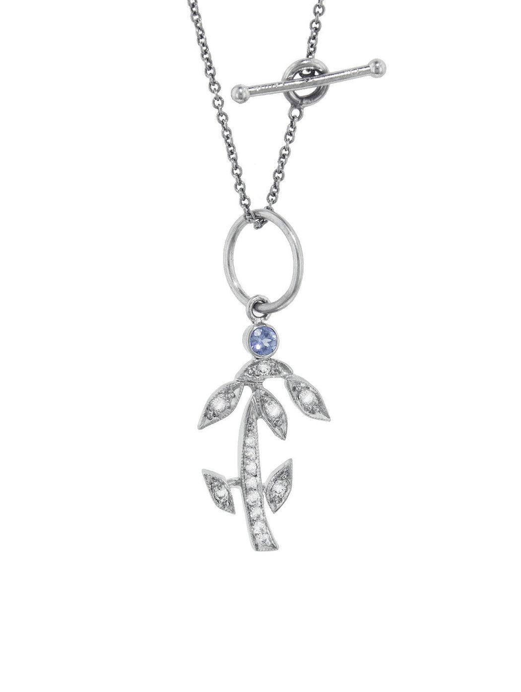 Blue Sapphire Falling Petal Charm - Platinum