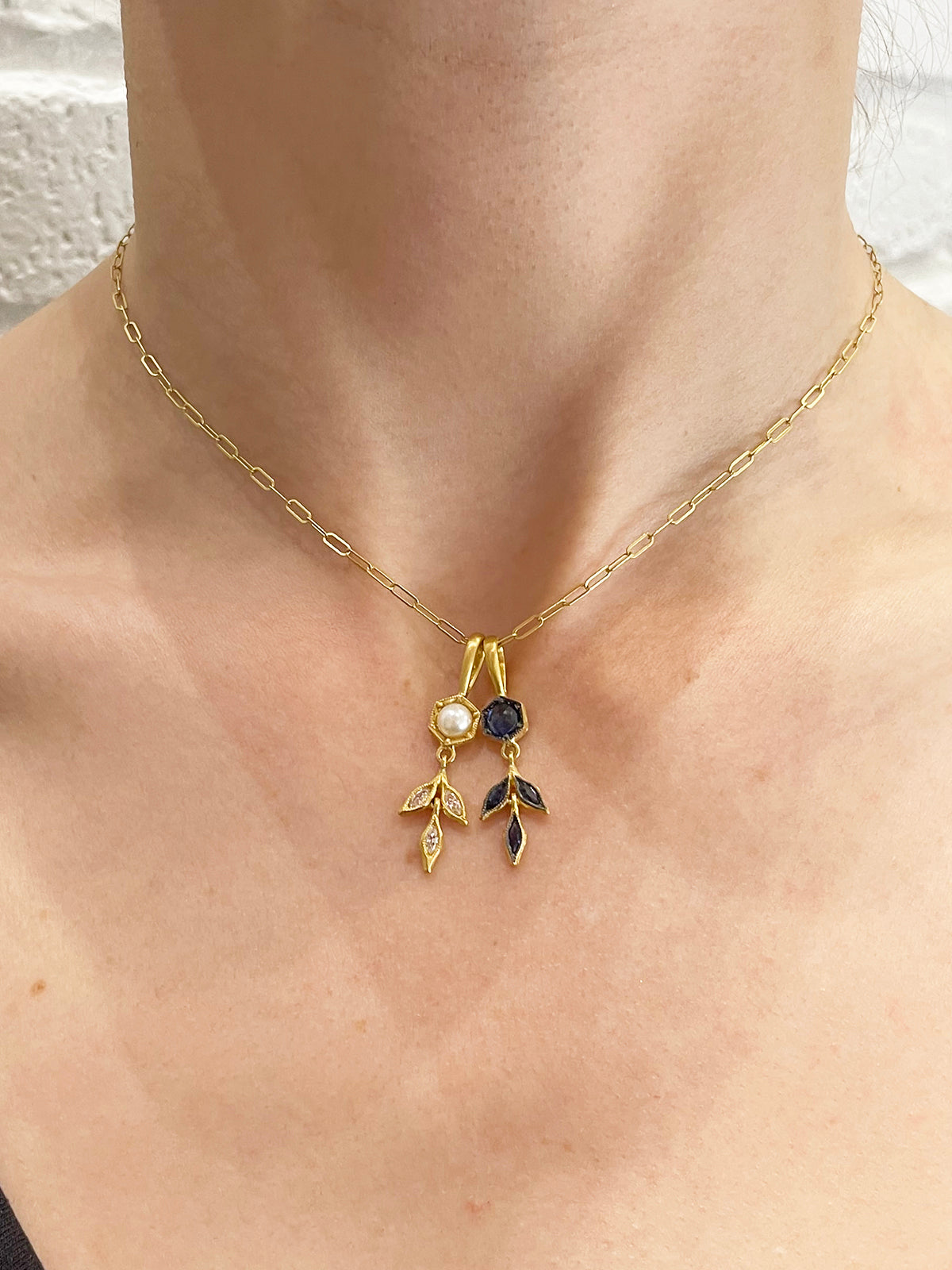 Blue Sapphire Marquise Wheat Yellow Gold Charm