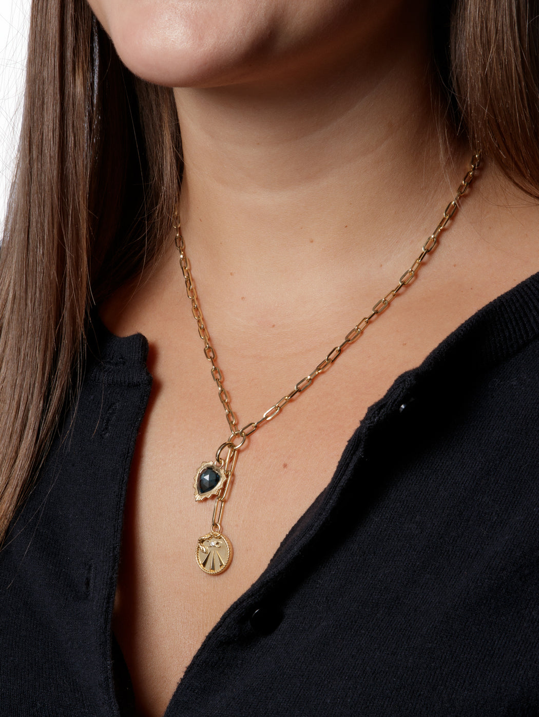 London Blue Topaz Heart Medallion with Oval Pushgate