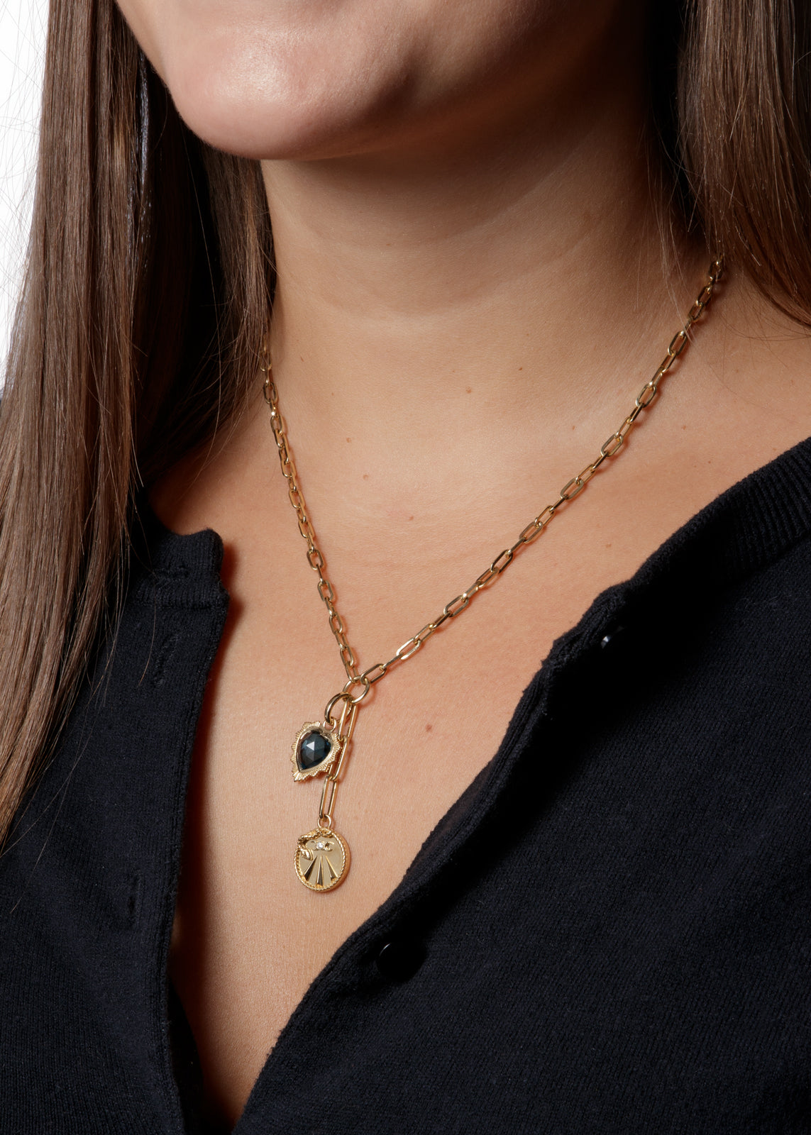 London Blue Topaz Heart Medallion with Oval Pushgate