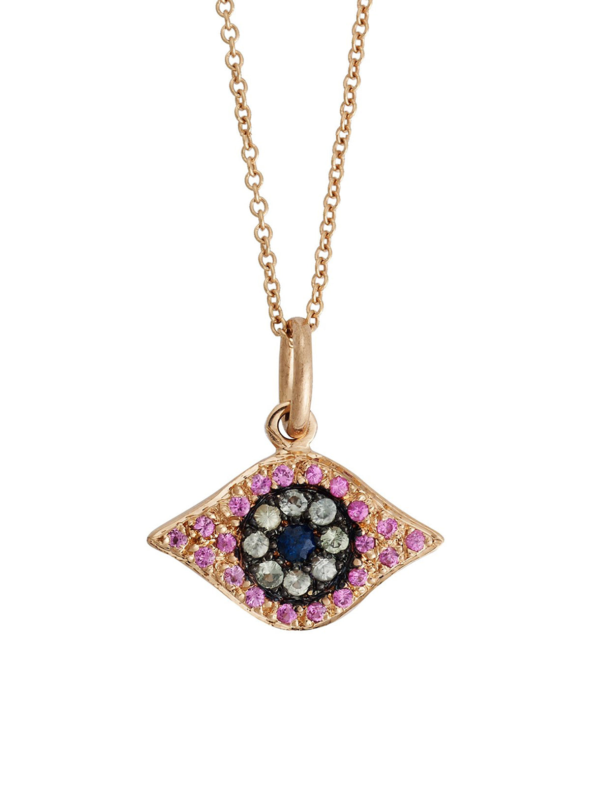 Pink, Green, & Blue Sapphire Kitten Eye Rose Gold Necklace
