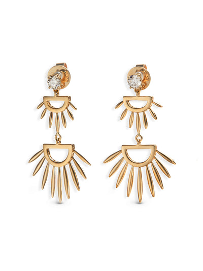 Champagne Diamond Grass Palm Yellow Gold Earrings
