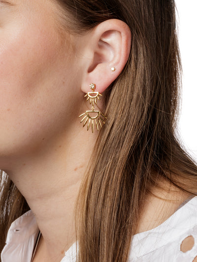Champagne Diamond Grass Palm Yellow Gold Earrings