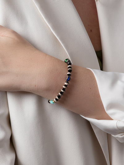 Striped Black Agate Diamond Evil Eye Beaded Bracelet
